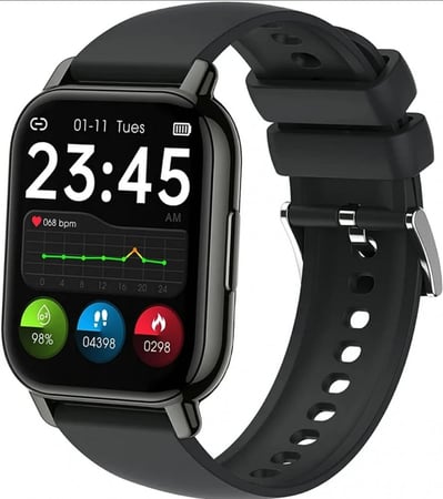 ساعة رياضية ذكية للرجال والنساء 1.85 انش تعمل باللمس لاجراء المكالمات، متتبع اللياقة البدنية، مقاومة للماء والغبار بتصنيف IP68، مع 24 وضع رياضي، مراقب ضربات القلب، عداد خطوات، موسيقى، لـ iOS واندرويد ، اسود وزهري