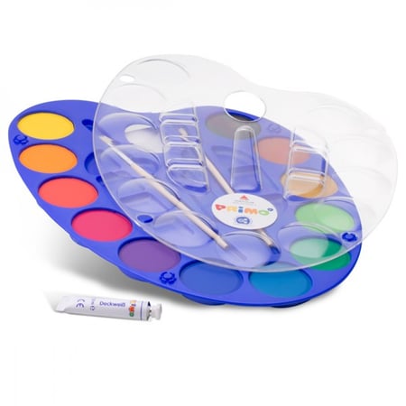 أقراص ألوان مائية جامبو ، لوحة بلاستيكية ، 2 ريشة تلوين , 12 لون, 50ml