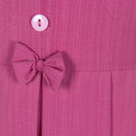 مريول مدرسي أبتدائي بلون وردي مخطط بأزرار وفيونكا من كنزي