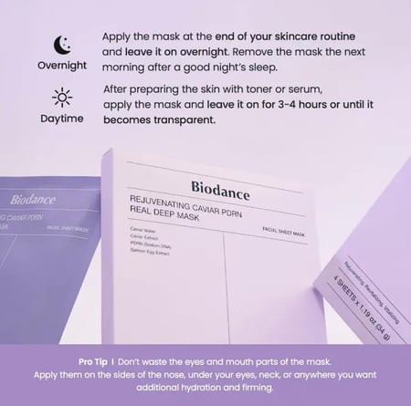 Biodance  Rejuvenating Caviar PDRN Real Deep Mask - 4 Pack for Natural Skin Renewal & Firming