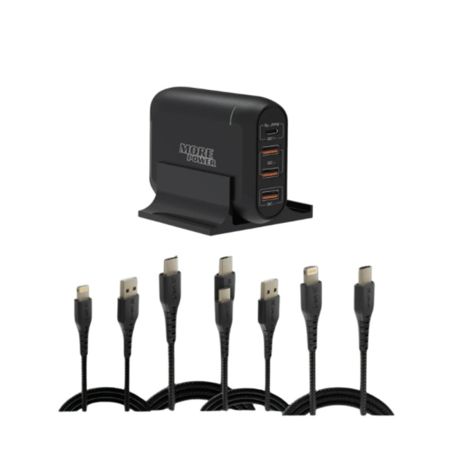 عرض منصة شحن مور باور 4 منافذ 66 واط + 4 كيابل ليون اكس من إختيارك