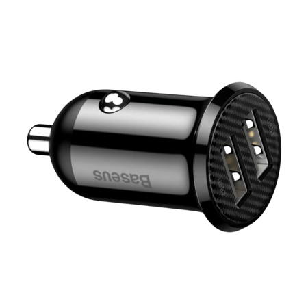 شاحن سيارة بيسوس بمنفذين يو اس بي - اسود