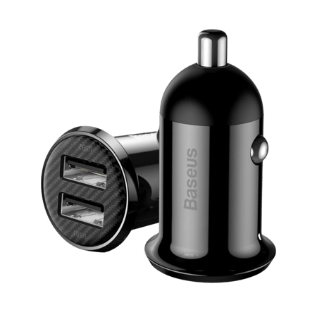 شاحن سيارة بيسوس بمنفذين يو اس بي - اسود