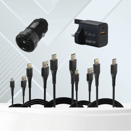 عرض شاحن جداري20 واط + شاحن سيارة + 5 كيابل ليون أكس من إختيارك