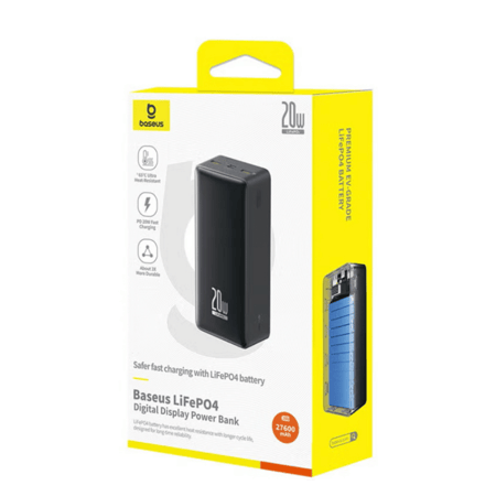 بطارية متنقلة بيسوس LIfePO4 بسعة 27000 مللي امبير بقوة 20 واط