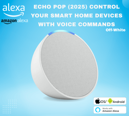 Echo Pop أوف وايت | سماعة بلوتوث ذكية مع أليكسا | استخدم صوتك للتحكم بالأجهزة المنزلية الذكية
