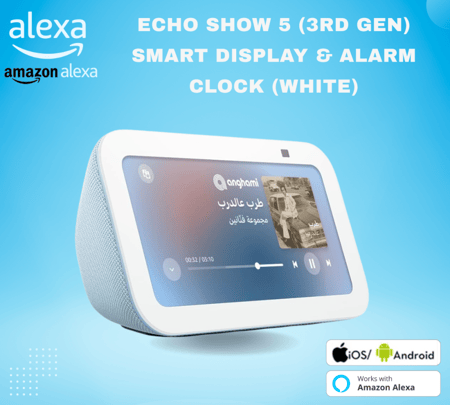 جهاز Echo Show 5 | الجيل الثالث بشاشة ذكية وساعة منبه بصوت أكثر وضوحًا | استخدم صوتك للتحكم بالأجهزة المنزلية الذكية