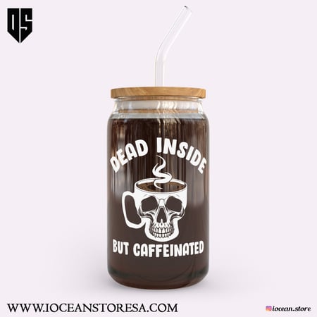 كوب زجاجي بغطاء خشبي و مزاز زجاجي