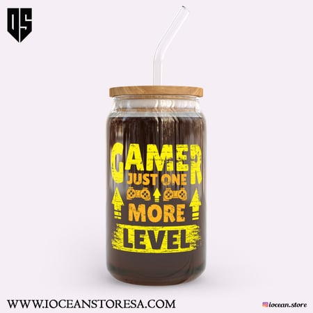 كوب زجاجي بغطاء خشبي و مزاز زجاجي