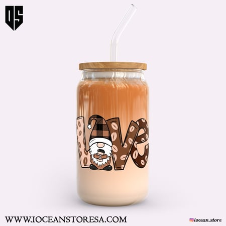 كوب زجاجي بغطاء خشبي و مزاز زجاجي