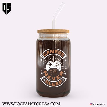 كوب زجاجي بغطاء خشبي و مزاز زجاجي