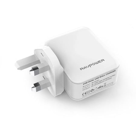 شاحن جداري من راف باور بمنفذين شحن ذكي وبقوة 24 واط ابيض