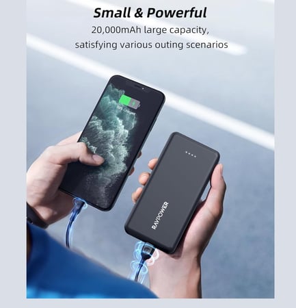 بطارية متنقله راف باور RP-PB1216 20000mah 15W 4-port اسود 20000 مللي أمبير ساعة