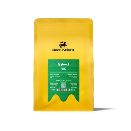 قهوة البرازيل ريو عبوة كيلو من محمصة الفارس الاسود مجففة بقوام ممتلئ
