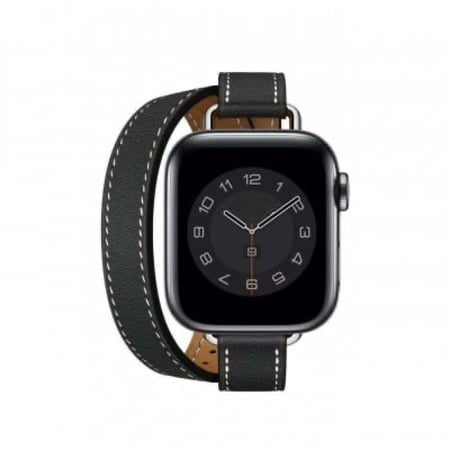 سوار جلد دبل أسود ( ابيض )  -  Double Tour Strap Black and White
