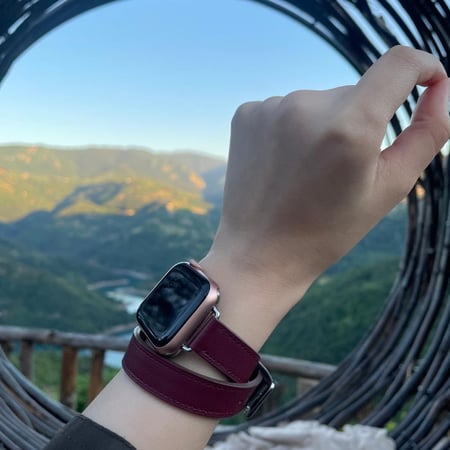 سوار جلد دبل عودي - Double Tour Burgundy