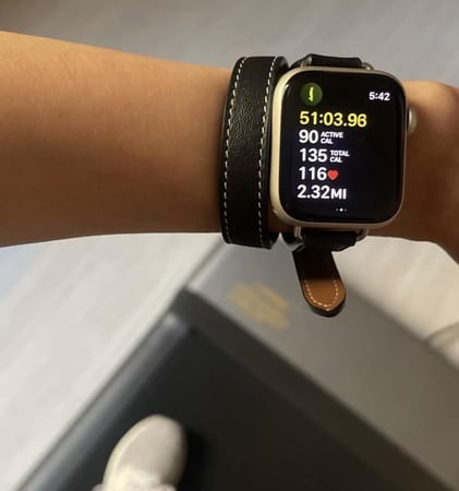 سوار جلد دبل أسود ( ابيض )  -  Double Tour Strap Black and White