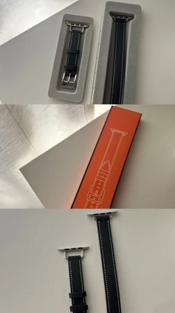 سوار جلد دبل أسود ( ابيض )  -  Double Tour Strap Black and White