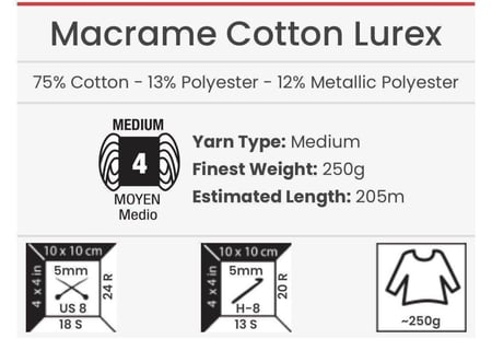 مكرمية قطن لوريكس - لمعة 725 Macrame Cotton Lurex