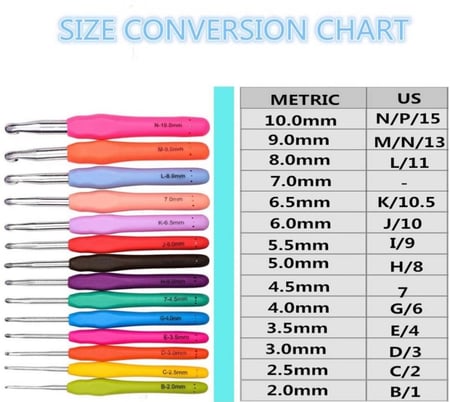 سنارة كروشيه بمقبض مريح بمقاسات مختلفة