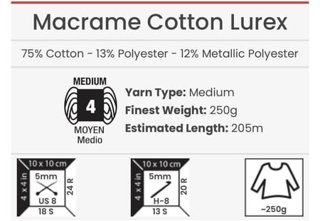 مكرمية قطن لوريكس - لمعة 729 Macrame Cotton Lurex
