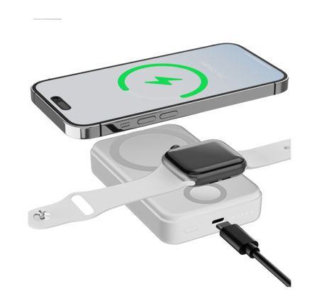 بور بانك ابيض من شركة موج ماكس  4*1 شاحن لاسلكي للجوال والساعة 10000 ميلي امبير