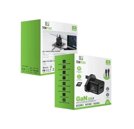 تن بلس - راس منزلي مدخل تايب سي + مدخل يو اس بي + سلك تايب سي تو تايب سي - بقوة 30 واط أسود