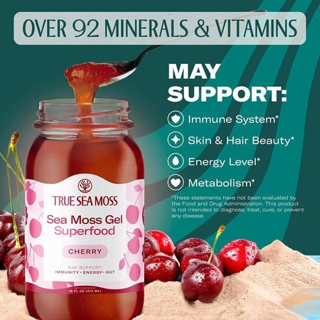 ترو سي موس، جل طحالب البحر، بـ الكرز، غذاء طبيعي فائق القيمة الغذائية - 473 مل