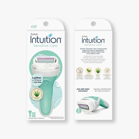 شيك، Intuition، ماكينة حلاقة نسائية للعناية بالمناطق الحساسة، بالصبار العضوي والشاي الأخضر وفيتامين إي، بـ 4 شفرات - مع رأس حلاقة إضافي