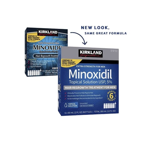 كيركلاند، مينوكسيديل للرجال، محلول موضعي (5%)، معالج معزز لنمو الشعر - 6 × 60 مل (لإستعمال 6 أشهر)