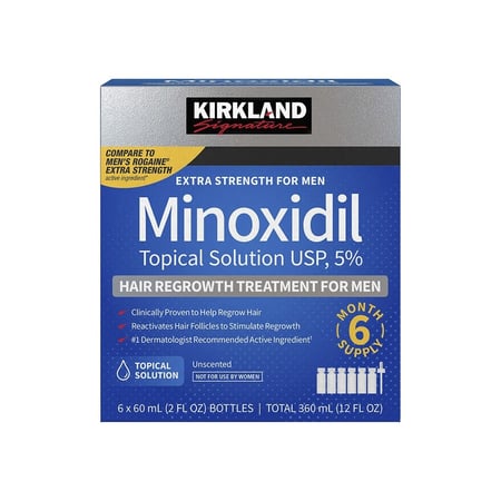 كيركلاند، مينوكسيديل للرجال، محلول موضعي (5%)، معالج معزز لنمو الشعر - 6 × 60 مل (لإستعمال 6 أشهر)