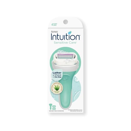 شيك، Intuition، ماكينة حلاقة نسائية للعناية بالمناطق الحساسة، بالصبار العضوي والشاي الأخضر وفيتامين إي، بـ 4 شفرات - مع رأس حلاقة إضافي