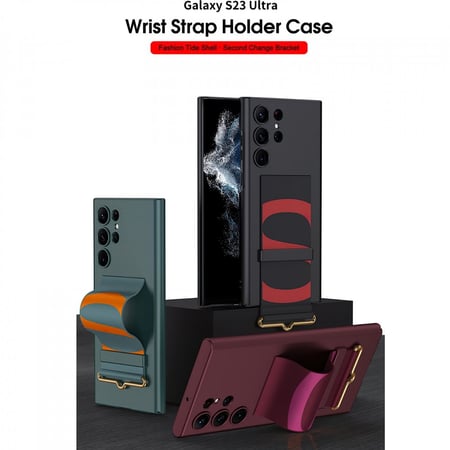 كفر جراب غطاء حماية مع مسكة لجوال #سامسونج اس 23 #الترا  For #Samsung Galaxy S23 #Ultra Case Plain Leather Wrist Strap Holder