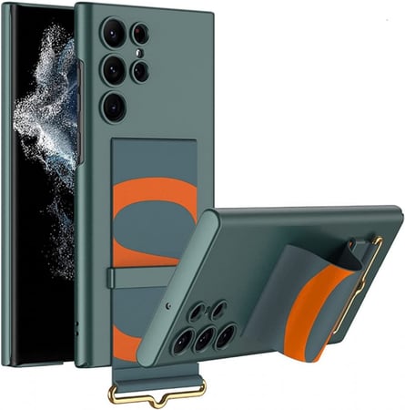 كفر جراب غطاء حماية مع مسكة لجوال #سامسونج اس 23 #الترا  For #Samsung Galaxy S23 #Ultra Case Plain Leather Wrist Strap Holder