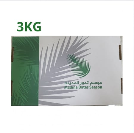 كرتون مشكل من تمور المدينة الفاخرة (عجوة المدينة، صفاوي المدينة،  عنبرة المدينة، صقعي المدينة) (3كيلو) حصاد 1447هـ