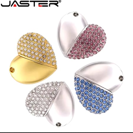 JASTER معدن الماس الحب شكل قلب محركات أقراص فلاش USB قلوب 16 جيجابايت بدون سلسلة ذاكرة عصا