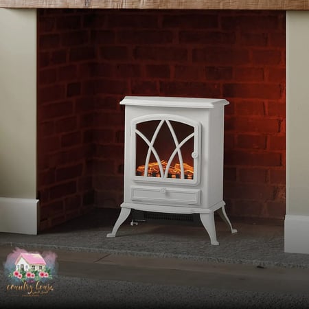 مدفأة كلاسيكية كهربائية لون أبيض - المنزل الريفي الهادئ