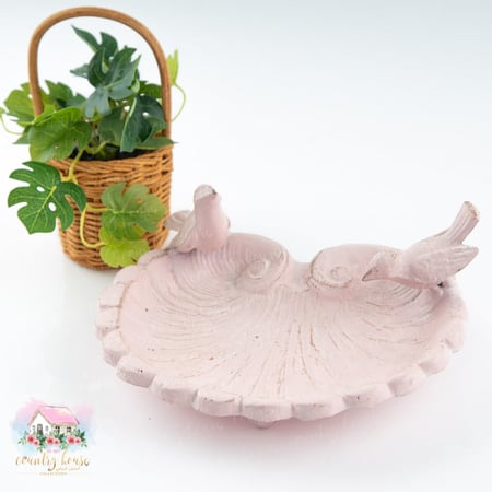 صحن معدني أنتيك الصدفة والعصافير زهري - المنزل الريفي الهادئ