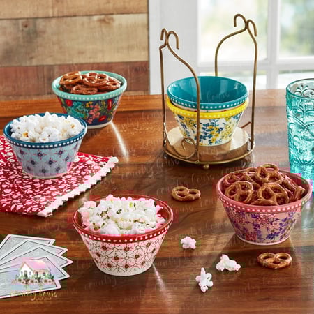 طقم زبديات ريفية مع ستاند معدني أنيق - المنزل الريفي الهادئ