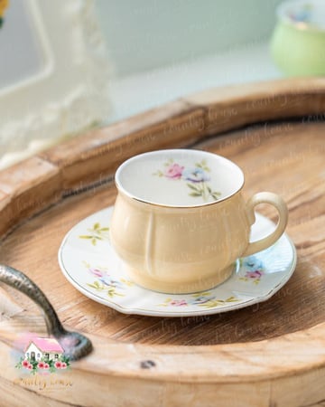 3758 كوب للشاي باستيل مورد مع صحن - أصفر