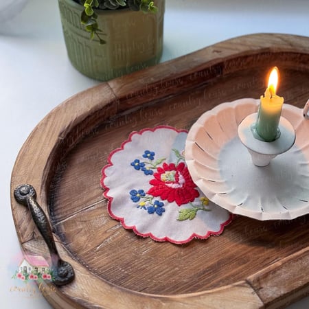 منديل انتيك مطرز جانبي لوقت القهوة والشاي رقم 1 - المنزل الريفي الهادئ