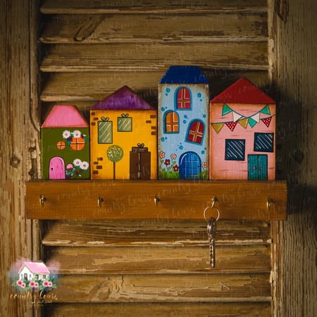 تعليقة مفاتيح خشبية هاندميد 6 - المنزل الريفي الهادئ