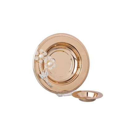 صحن تمرية مع صحن نوى معدن ذهبي ديزاين وردة فضي متحركة