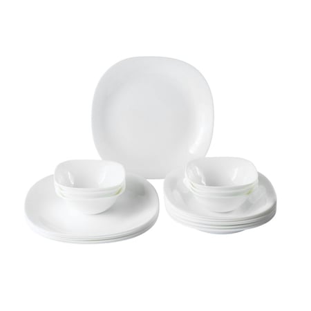طقم سفرة اوبال ابيض فاخر مربع 18 قطعة 6 اشخاص