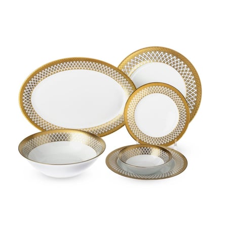 طقم سفرة بورسلان 18 قطعة ذهبي فاخر