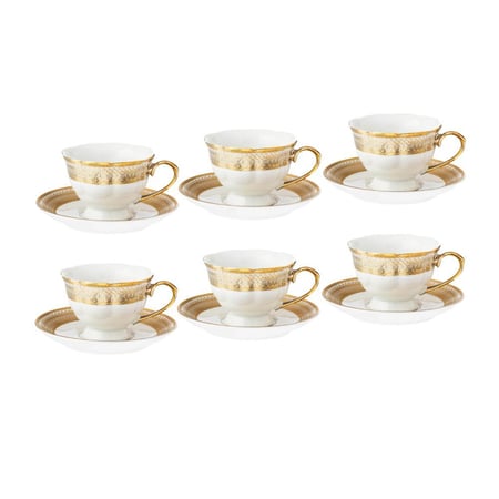 طقم اكواب شاي بورسلان مزخرف ذهبي 12 قطعة