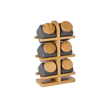 طقم بهارات بورسلان 6 قطعة مع استاند خشبي