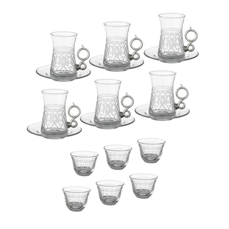 طقم شاي وقهوة 18 قطعة زجاج تركي محفور