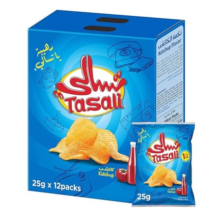 رقائق البطاطا بنكهة الكاتشب من تسالي،12×25 جم