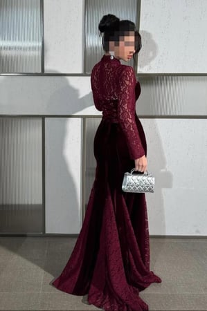 فستان سهرة مخمل معا دانتيل فخم